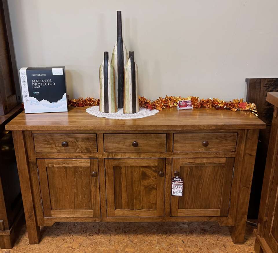 60 inch Wormy Maple Shaker Style 3 drawer, 3 door Sideboard